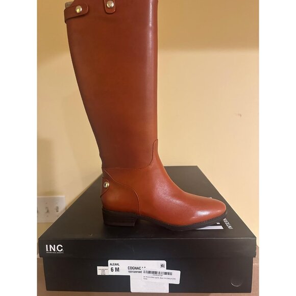 INC International Concepts Womens Aleah Zipper Knee-High Boots Cognac Leather 6M - Picture 6 of 6